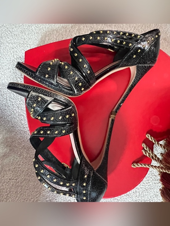 Miu Miu Shoes - Miu Miu Black Crackled Leather Studded Strappy High-Heel Sandals ❤️🔥